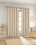 Savoy Blackout Chenille Curtains Lined Thermal Eyelet Ring Top 90x90" 229 Cream