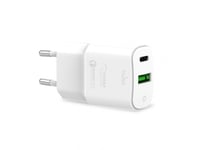 Puro White Mini Hurtigreiselader - Rask Usb-A + Usb-C Strømforsyning 20W Lader (Hvit)