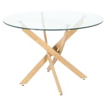 Fanmuebles - Table à manger ronde Delia en verre transparent, pieds couleur bois 110 cm (largeur) x 73 cm (hauteur) x 110 cm (profondeur)