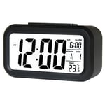 Smart Digital Alarm Clock with Date and Temperature Snooze Button on Top Battery Operated Rectangle Desk Clock with Night Light for Bedroom Kids