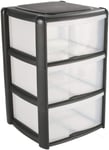 3 Drawer Plastic Storage Tower Unit, Black & Clear - Tontarelli