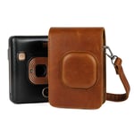 QIEZI Retro Style PU Leather Travel Case Replacement for Fujifilm Instax,Camera Bag Vintage Case Cover for Mini Liplay Hybrid Instant Camera with Shoulder Strap
