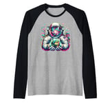 Astronaut Holding Earth with Swirling Galaxy Helmet Design Raglan Baseball Tee