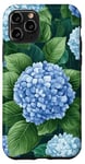 Coque pour iPhone 11 Pro Hortensias vert riche bleu pastel clair