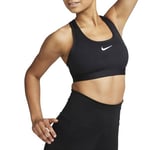 NIKE DX6821-010 W NK SWSH MED SPT Bra Sports Bra Women's Black/White Size L