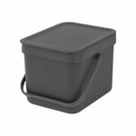 Brabantia Sort & Go Kitchen Food Waste Bin/caddy – 6 Litre – Grey