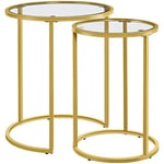 Yaheetech Tables Gigognes Rondes, Lot de 2 Tables d'Appoint Salon en Verre Trempé, Structure en Métal Doré Moutarde, Design Moderne, 49,5 x 49,5 x 59 cm