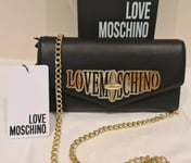 Love Moschino black wallet with chain strap turn lock fasten New in Box