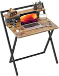 Bureau Pliable - Table Pliante à Double Niveau de 65 cm avec Grand Sac de Rangement et Support d¿Écran, Idéal pour Petits Espaces, Bureau d¿Ordinateur pour Le Travail et l¿Étude à Domicile