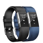 WEKIN Replacement Bands Compatible for Fitbit Charge 2 Strap, Charge 2 Bands Adjustable Soft Silicone Sport Wristband for Fitbit Charge 2, Fitbit hr 2 strap-Large Small Women Men (BlackNavyblue, S)
