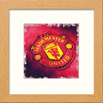 L Lumartos Manchester United FC Badge Contemporary Home Decor Wall Art Watercolour Print, Light Oak, 8 x 8 Inches