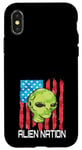 iPhone X/XS Funny Alien UFO USA Flag and Green Alien Head Case