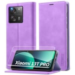 Lanhiem Coque Xiaomi 13T, Coque Xiaomi 13T Pro avec Verre Trempé, Etui en Cuir PU Premium, RFID Protection Portefeuille Housse pour Xiaomi 13T/Xiaomi 13T Pro Étui, Violet