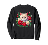 Roses Flowers British Cream Cat British Shorthair Cat Sweatshirt