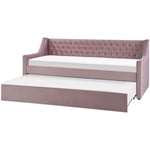 Lit Gigogne 90 x 200 cm Rembourré en Velours Rose et Capitonné au Style Glamour Idéal pour Enfant Chambre à Coucher ou Chambre d'Adolescent Beliani