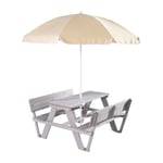 Roba Table Pique-Nique Enfants Avec Parasol 'outdoor +' En Bois Massif - Table D'extérieur 4 Places Avec Dossiers - Gris