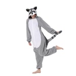 Raccoon Kostym för Vuxna Djur Helkroppspyjamas Halloween Jul Light Grey S