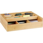 Boîte de rangement bambou, 9 compartiments, organiseur pour tiroir, ouvert, bureau, 9,5 x 37 x 31,5 cm, nature - Relaxdays