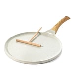 SENSARTE Poêle à Crêpes Antiadhésive 30cm, Crêpière Céramique Naturel, Induction, Poignée Confortable et Ergonomique, Fonte d'Aluminium, Sans PFOA et PFOS