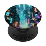 Cyberpunk Cityscape Futuriste Lumineux Retrofuturism PopSockets PopGrip Adhésif