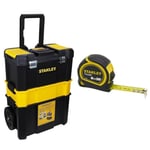 STANLEY Essential Rolling Workshop Toolbox, 3 Tier Stackable Units, STST1-80151 & Tylon 8m/26ft Pocket Tape Yellow/Black, 0-30-656