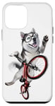 Coque pour iPhone 12 mini Husky de Sibérie heureux faisant un tour de vélo avec un esprit joyeux