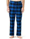 LAPASA Pantalon de Pyjama Homme Bas de Pyjama à Carreaux 100% Pur Coton/Flanelle Doux Chaud Ultra Léger Confortable M38&M39, Coton Flanelle (Carreaux Noir & Bleu), S (Tour de taille : 71-76cm)