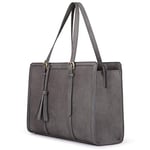 ECOSUSI Sac Cabas Femme Ordi 15,6 Pouces Sac Cours à Main avec 3 Compartiments Porte-Document Grande Capacité Cartable Enseignant en Cuir PU, Bandoulière Réglable, Gris