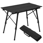 WOLTU CPT8129sz Table de Camping Pliante Pliable en Aluminum Table de randonnée Voyage Réglable en Hauteur 90x52X (45-72) cm, Noir