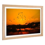 Big Box Art Framed Print of Birds in The Sky Orange Sunset Design | Wall Art Picture | Home Decor for Kitchen, Living, Dining Room, Bedroom, Hallway, Office, Oak, A2 / 24.5x18 Inch / 62x45cm