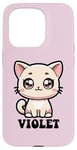 Coque pour iPhone 15 Pro Violet Motif chat mignon pour fille Violet