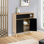 Idmarket - Meuble de rangement emmie scandinave bois et noir avec placard et tiroir