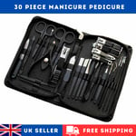 30 Piece Manicure Pedicure Nail Care Set Cutter Clippers Kit Case Mens Ladies