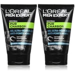 L'Oréal Men Expert - Gel Purifiant & Ultra-Désincrustant pour Homme - Anti-Points Noirs - Soin du Visage Exfoliant - Au Charbon et aux Micro-Grains Naturels - Pur Charbon - 100 ml (Lot de 2)