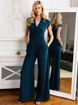 HotSquash Cap Sleeve Wide Leg Jumpsuit, Woodland Teal