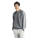 adidas Homme Essentials Fleece 3-Stripes Sweatshirt, Dark Grey Heather/Semi Green Spark, M Tall