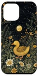 Coque pour iPhone 12 Pro Max Cottagecore Jaune Canard Lune Fleurs