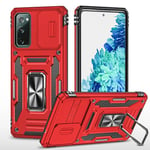 vumebao Coque pour Samsung S21 FE avec, Support 360° Rotatif Full Protection de la Caméra en PC Dur Anti-Chut Renforcée Armor Heavy Duty Antichoc Bumper Etui pour Samsung S21 FE Rouge