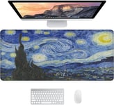 Grand Tapis De Souris XXL Gaming Desk Mat | Tapis De Souris Van Gogh | Tapis De Bureau Sous Main Bureau | Tapis Souris Gamer | Dessous De Bureau - 90x40cm (La Nuit étoilée)