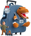 Naturally KIDS Dinosaur Backpack with Wheels - Kids Suitcase on Wheels for Boys Girls w Stuffed Animal - Children's Luggage