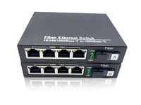 Elfcam® - Convertisseur Fibre Ethernet Équipé avec 1,25G SFP (Mini-GBIC) avec Fibre Optique SC Monomode Ports, Jusqu'à Une Distance de 20km, 4 Ports RJ45 * 4 Ports RJ45