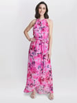 Gina Bacconi Hermione Floral Print Maxi Dress, Hot Pink