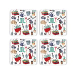 Gardening Cork Coaster Set - Garden Tools & Welly Boots Gift - Set of 4 Coasters