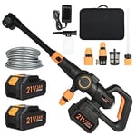 Cordless Power Washer, Portable Pressure Washer 28 Bar/406PSI with 2 Pack Battery, Tap Connector, Bottle Connector, 16FT Hose, Battery Jet Washer for Patio Cleaning and Car Washing