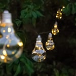 Festive Lights 3.6m/ 11.8ft Solar Powered Outdoor Festoon String Lights Garden Decorative Lighting -10 Clear Edison Bulbs, 5 Warm White LEDs per Bulb