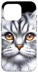 Coque pour iPhone 16 Pro Chat tigré argenté x Chat mignon x Chat gris