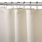 Rideau de Douche Gaufre avec Anneaux en Métal Rideau de Douche Baignoire Anti Moisissure Tissu Rideau Salle de Bain Robuste pour Baignoire Cabine de Douche, Ourlet Lesté - 182x214CM (Crème)