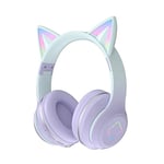 Usoun Kids Headphones,Cat Ear Led Light Bluetooth Kids Headphones with Mic,Girls Headphones Wireless,TF Card,3.5mm Audio,Wireless/Wired Foldable Kids On Ear Headphones for Boys Girls Adults (Purple)