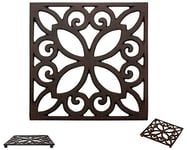 Decorative Cast Iron Trivet For Kitchen Or Dining Table | Square with Vintage Pattern -With Rubber Pegs/Feet - Recycled Metal - Vintage, Rustic Design - Rust Brown Color - by Comfify