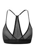 Understatement Underwear Mesh Back Satin Triangle Bralette Svart